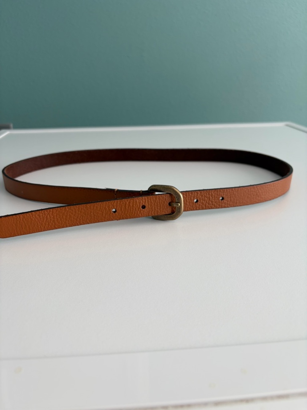 Frye Classic Tan Leather Skinny Belt - Women Accessories Size M - Picture 2 of 3